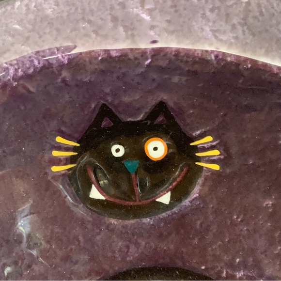 Vintage Purple Glass Halloween Bowl Jack O’Lanterns Black Cats - Picture 7 of 9